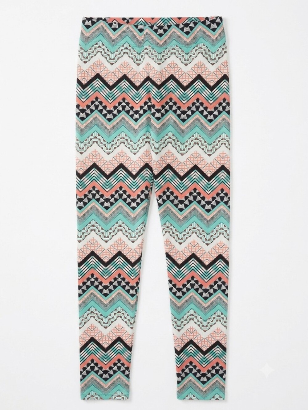 NWOT Vanity Super Soft Bohemian Chevron Geometric Leggings Mint Coral 2XL